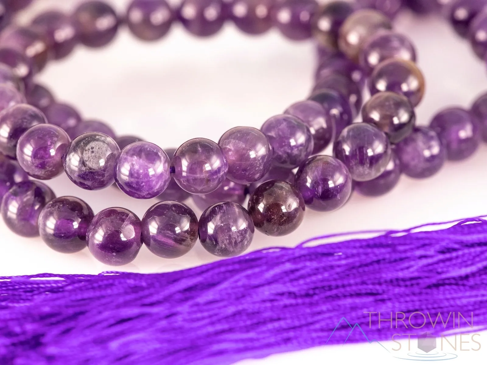 AMETHYST Crystal Necklace, Mala - Birthstone Necklace, Handmade Jewelry, Beaded Necklace, Healing Crystals and Stones, E0122