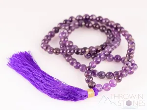AMETHYST Crystal Necklace, Mala - Birthstone Necklace, Handmade Jewelry, Beaded Necklace, Healing Crystals and Stones, E0122