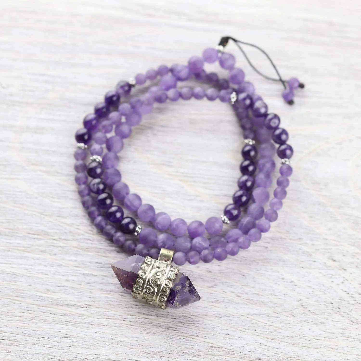 Amethyst Hexagonal Gemstone Mala