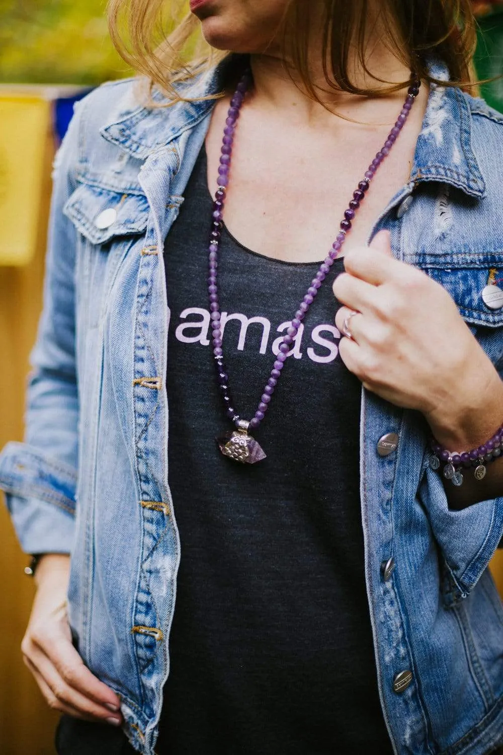 Amethyst Hexagonal Gemstone Mala