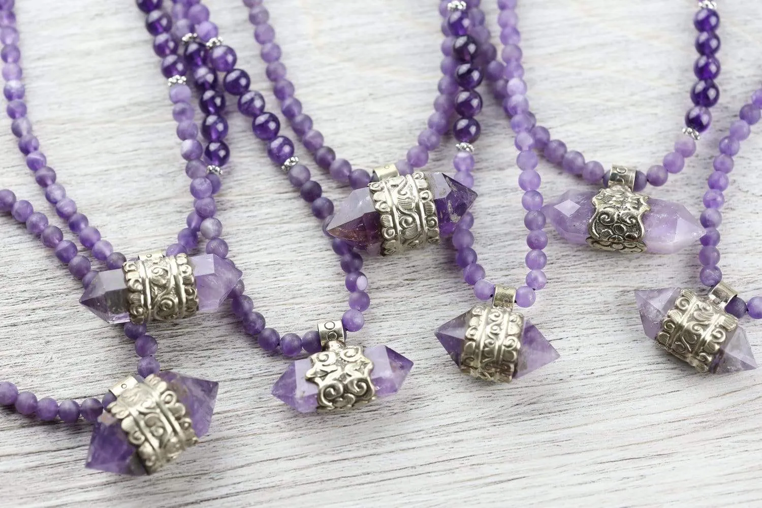 Amethyst Hexagonal Gemstone Mala