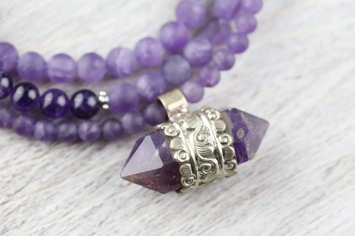 Amethyst Hexagonal Gemstone Mala