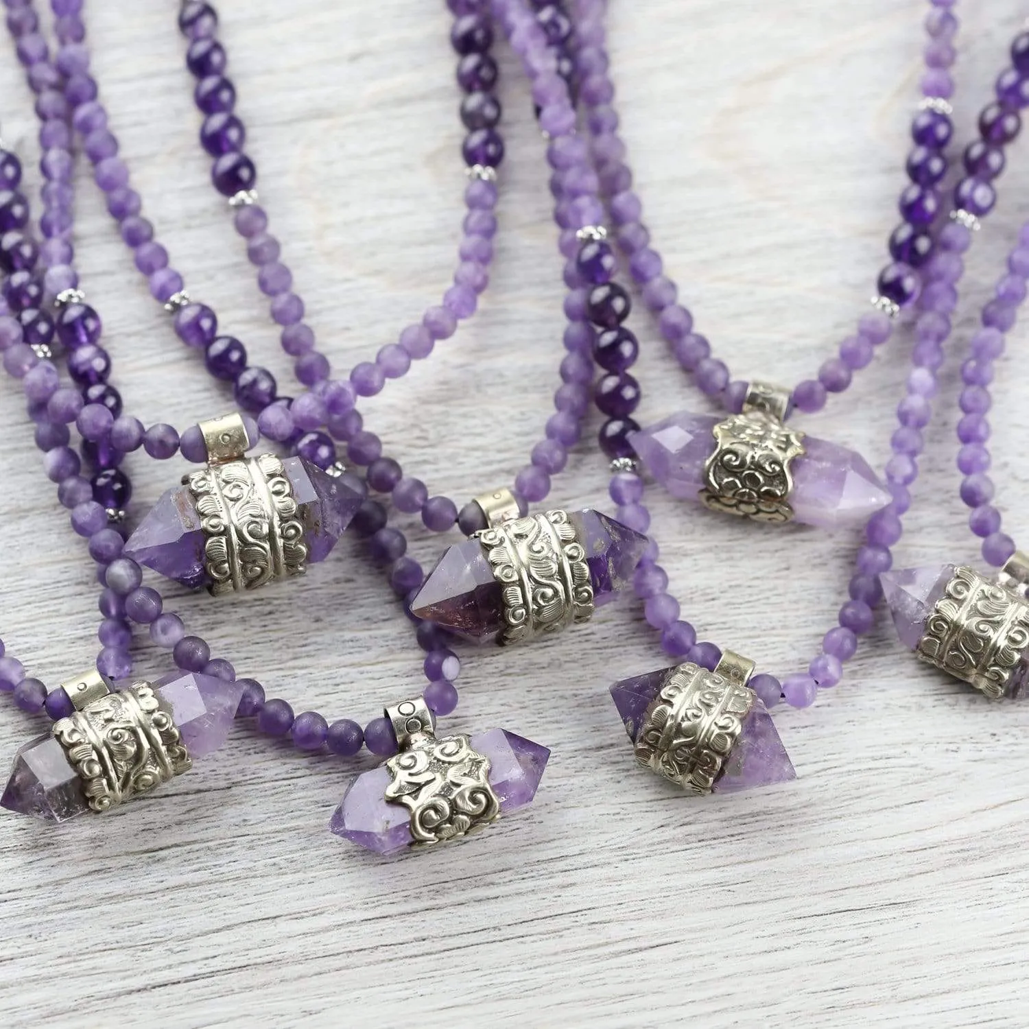 Amethyst Hexagonal Gemstone Mala