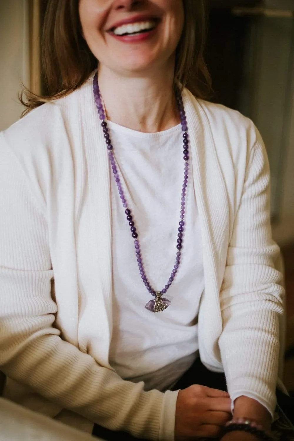 Amethyst Hexagonal Gemstone Mala