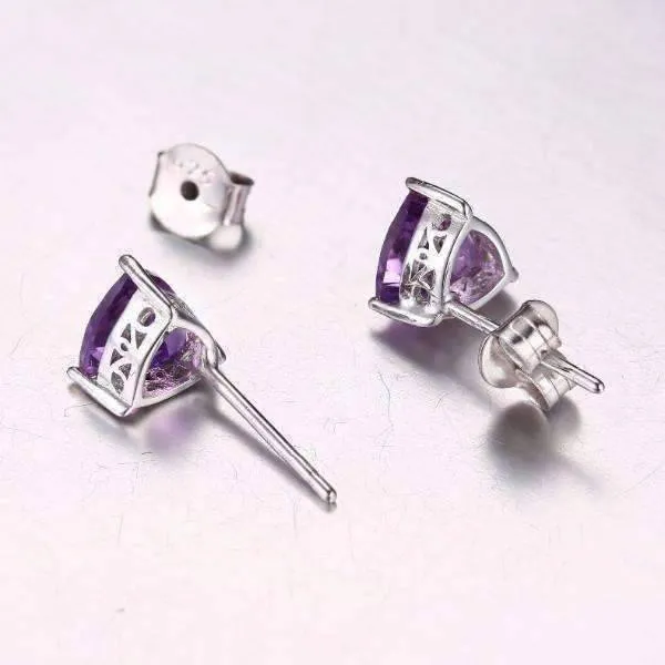 Amethyst Trillion Cut 1.4CT IOBI 925 Sterling Silver Stud Earrings