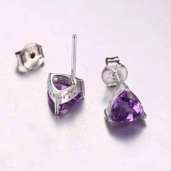 Amethyst Trillion Cut 1.4CT IOBI 925 Sterling Silver Stud Earrings