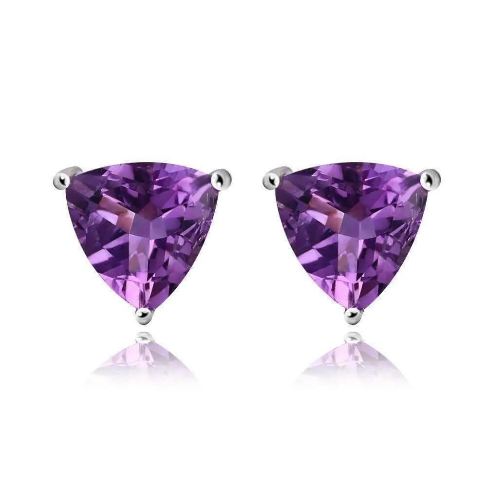 Amethyst Trillion Cut 1.4CT IOBI 925 Sterling Silver Stud Earrings