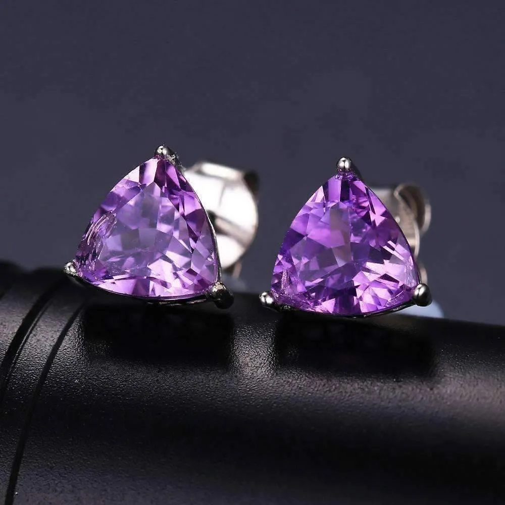 Amethyst Trillion Cut 1.4CT IOBI 925 Sterling Silver Stud Earrings
