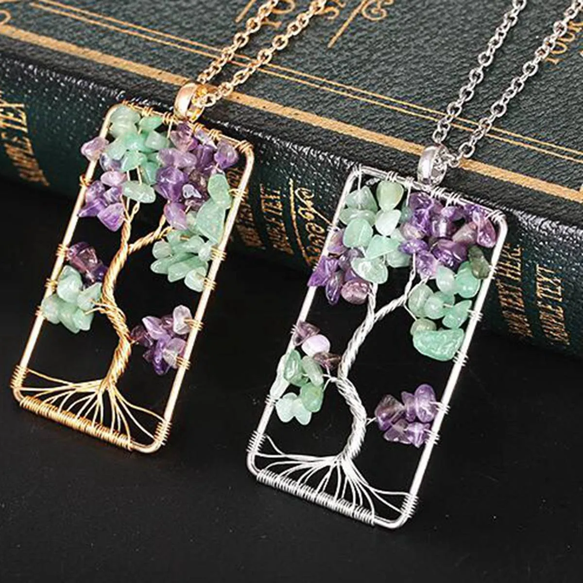 Amethysts Gravel Tree Of Life Pendant Necklaces