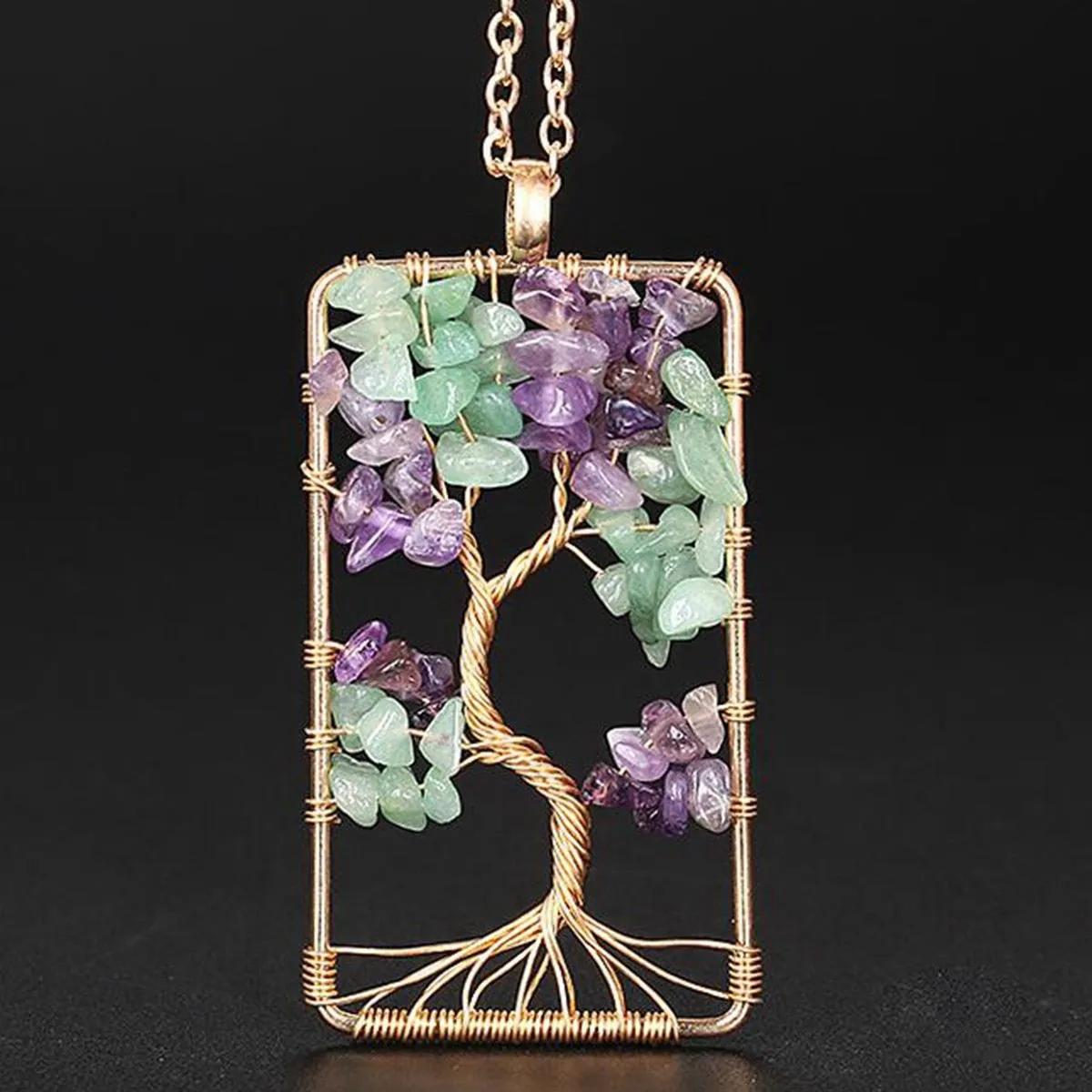 Amethysts Gravel Tree Of Life Pendant Necklaces