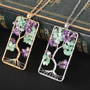 Amethysts Gravel Tree Of Life Pendant Necklaces