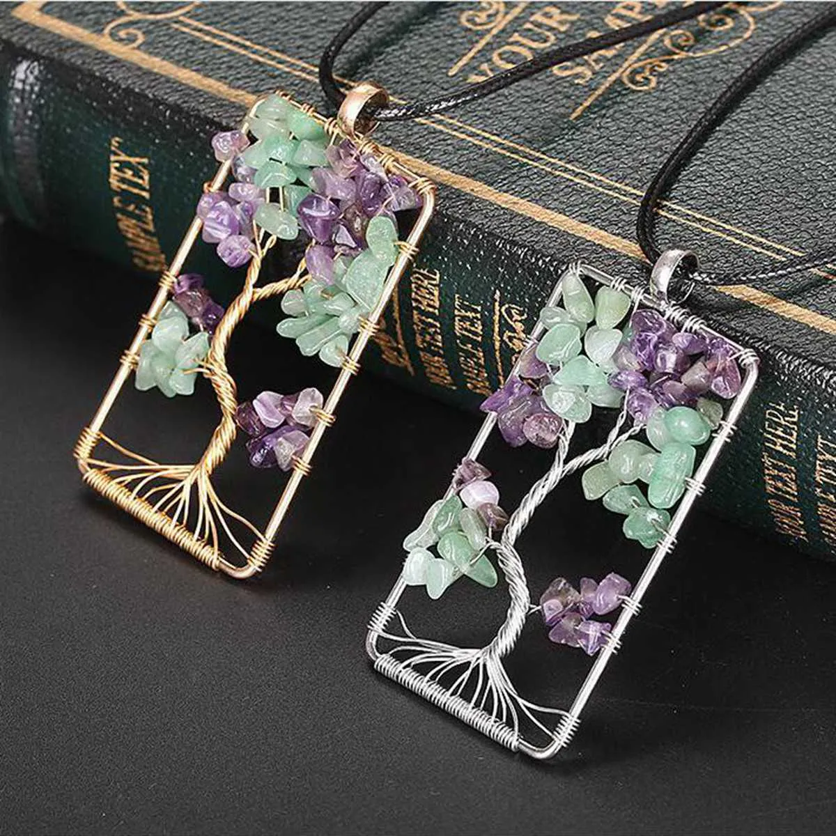 Amethysts Gravel Tree Of Life Pendant Necklaces