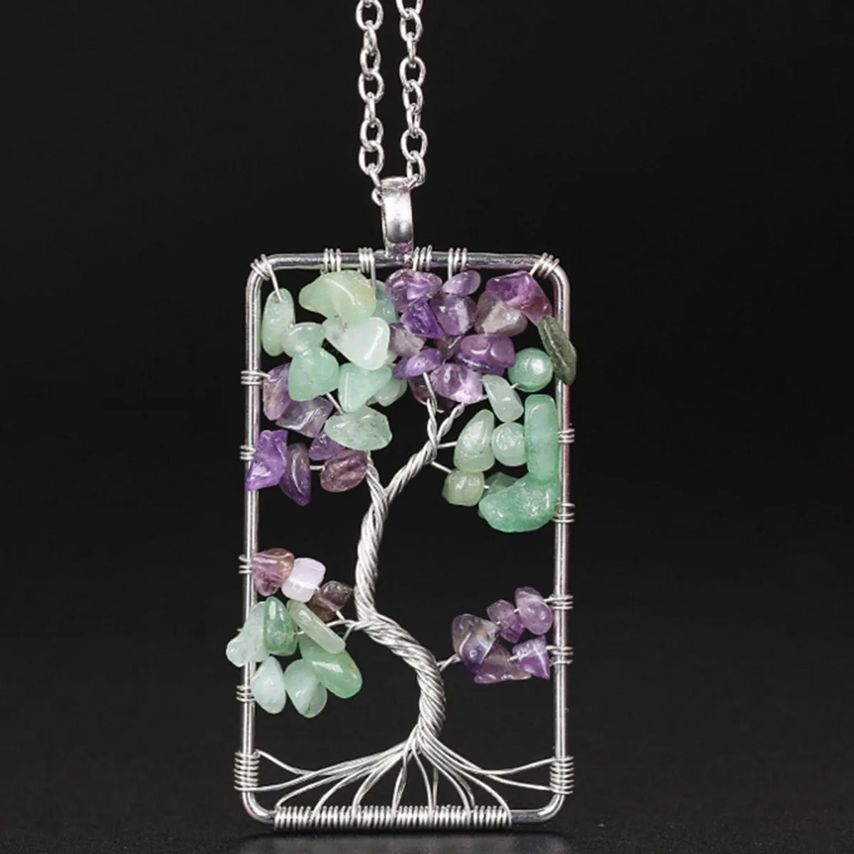 Amethysts Gravel Tree Of Life Pendant Necklaces