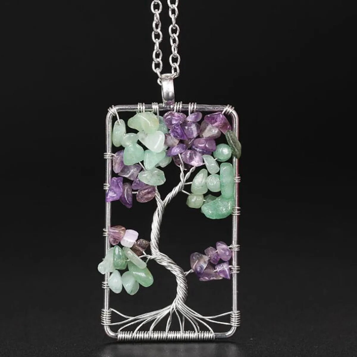 Amethysts Gravel Tree Of Life Pendant Necklaces