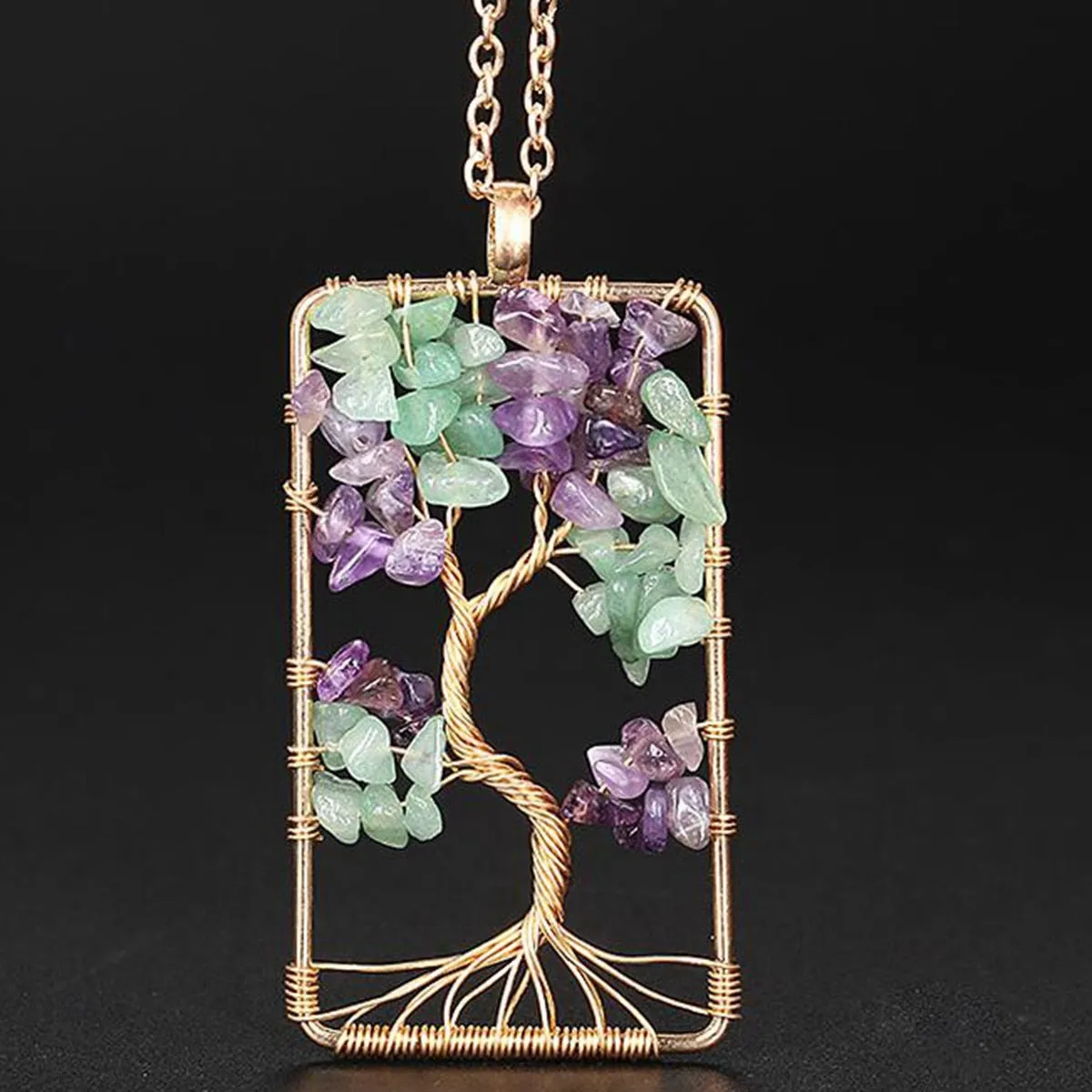 Amethysts Gravel Tree Of Life Pendant Necklaces