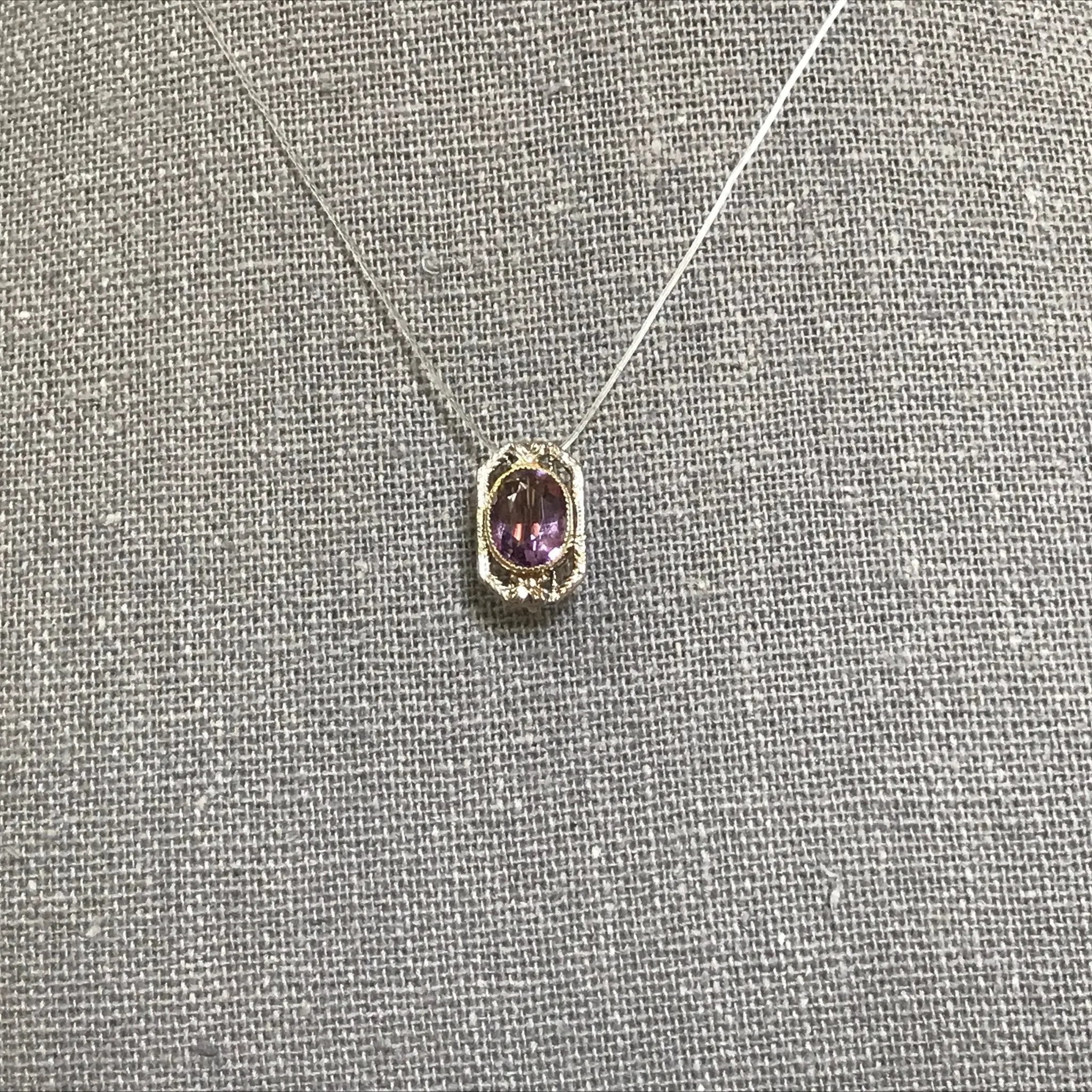 Antique Amethyst Pendant. 14K Gold Filigree. February Birthstone. 6th Anniversary. Upcycled Jewelry.