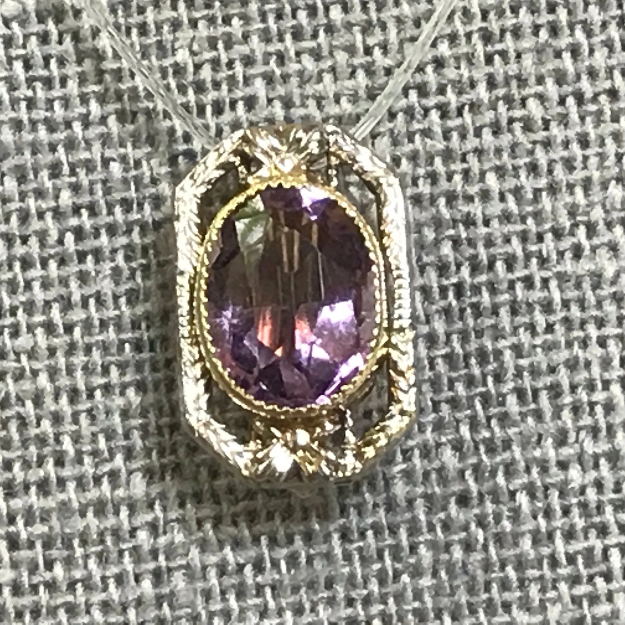 Antique Amethyst Pendant. 14K Gold Filigree. February Birthstone. 6th Anniversary. Upcycled Jewelry.
