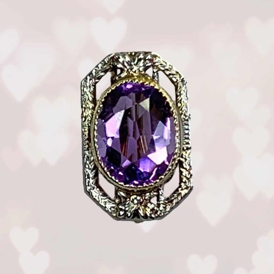 Antique Amethyst Pendant. 14K Gold Filigree. February Birthstone. 6th Anniversary. Upcycled Jewelry.
