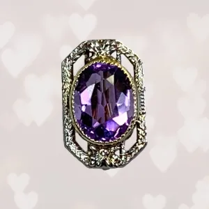 Antique Amethyst Pendant. 14K Gold Filigree. February Birthstone. 6th Anniversary. Upcycled Jewelry.