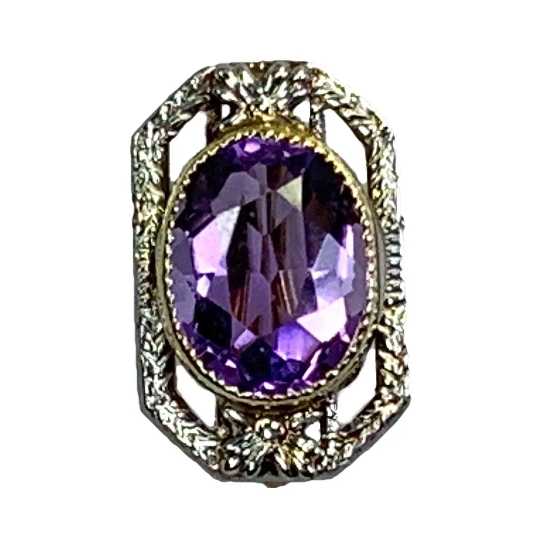 Antique Amethyst Pendant. 14K Gold Filigree. February Birthstone. 6th Anniversary. Upcycled Jewelry.