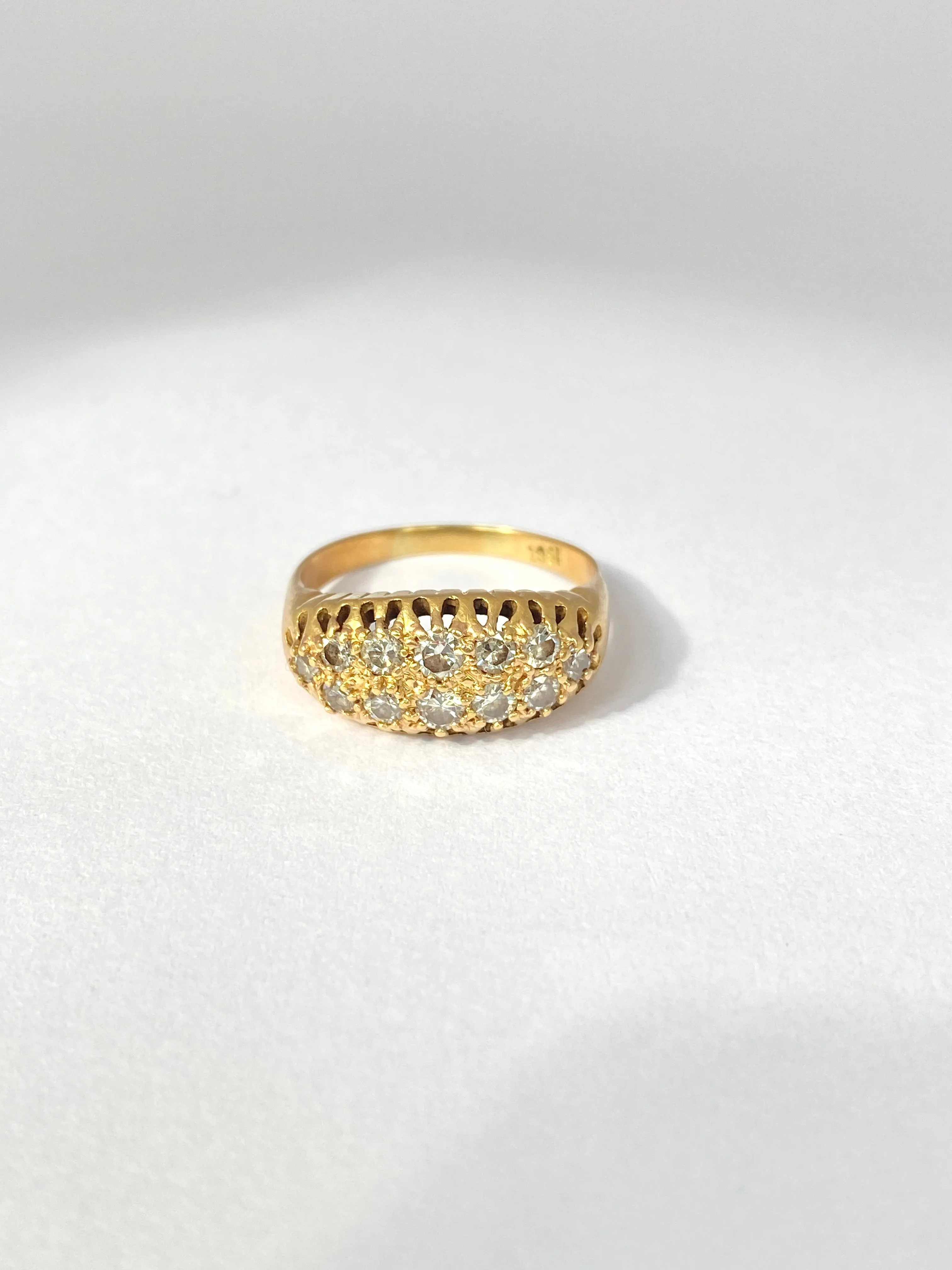Antique, Edwardian, 18ct Gold Double Row Diamond  Ring, Hallmarked for 18ct Gold,  5.19g
