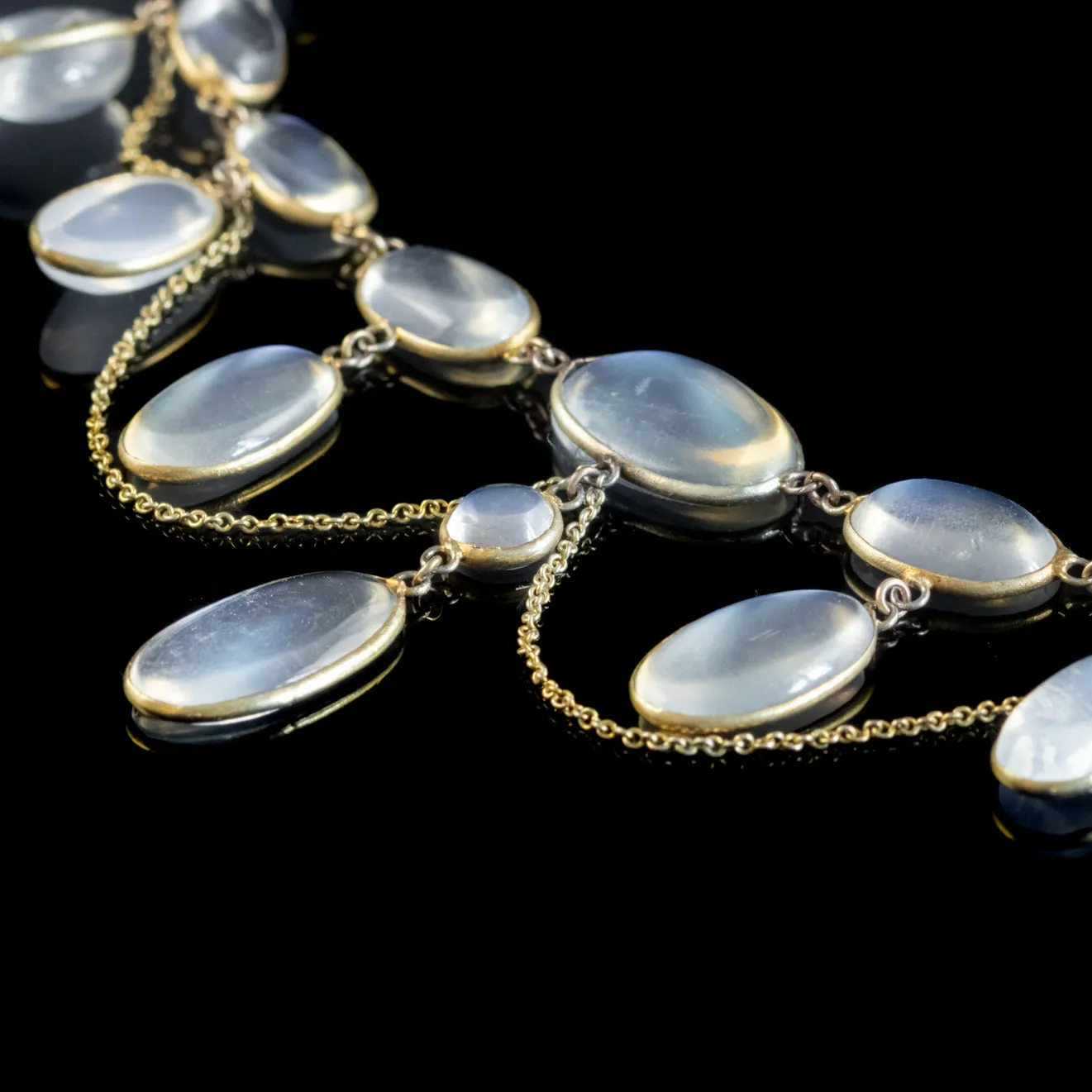 Antique Victorian Moonstone Festoon Necklace 15Ct Gold Circa 1900