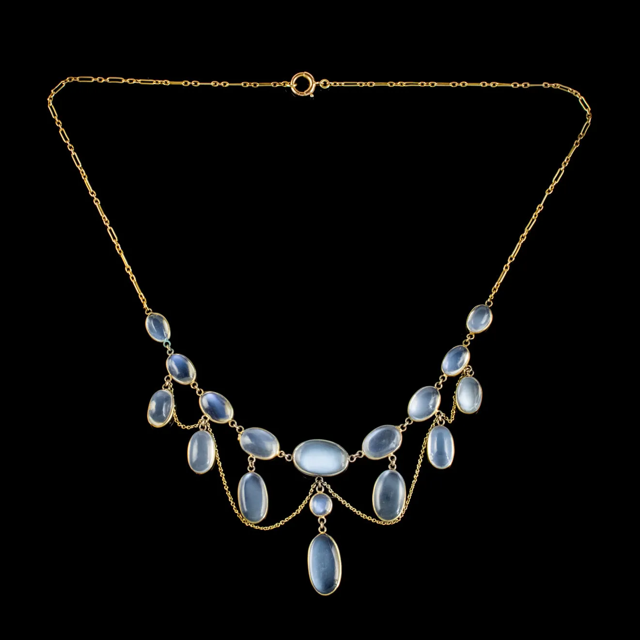 Antique Victorian Moonstone Festoon Necklace 15Ct Gold Circa 1900