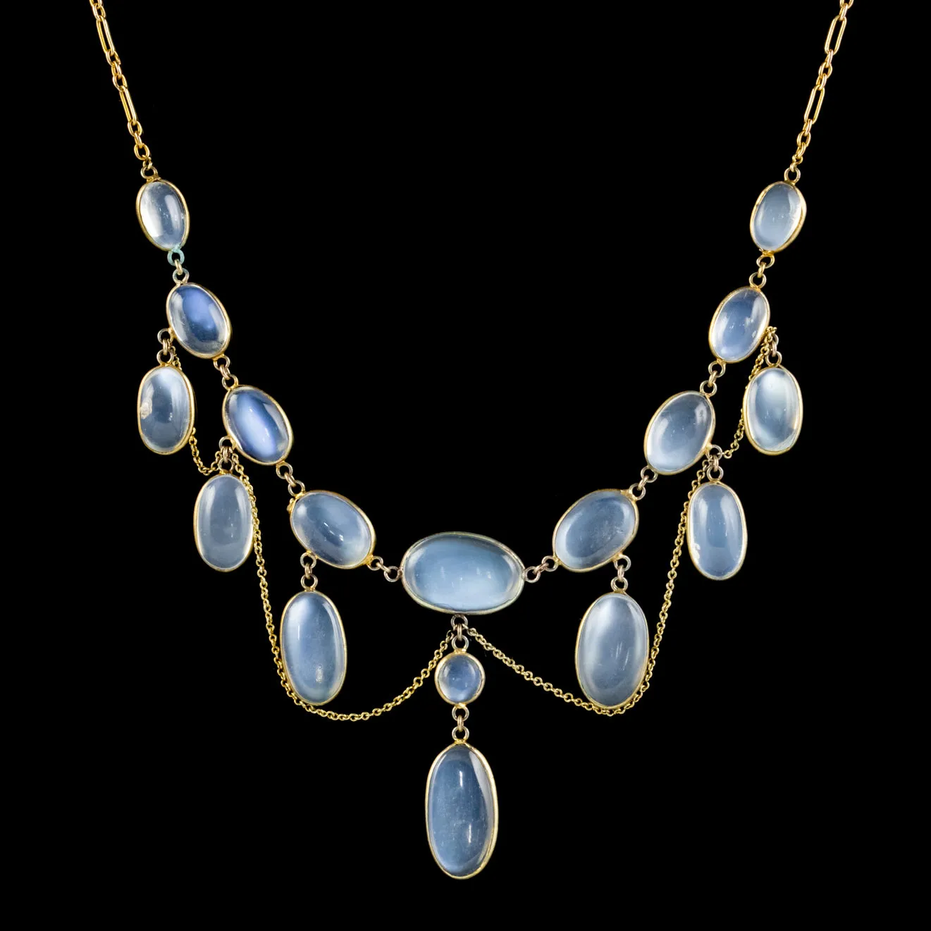 Antique Victorian Moonstone Festoon Necklace 15Ct Gold Circa 1900