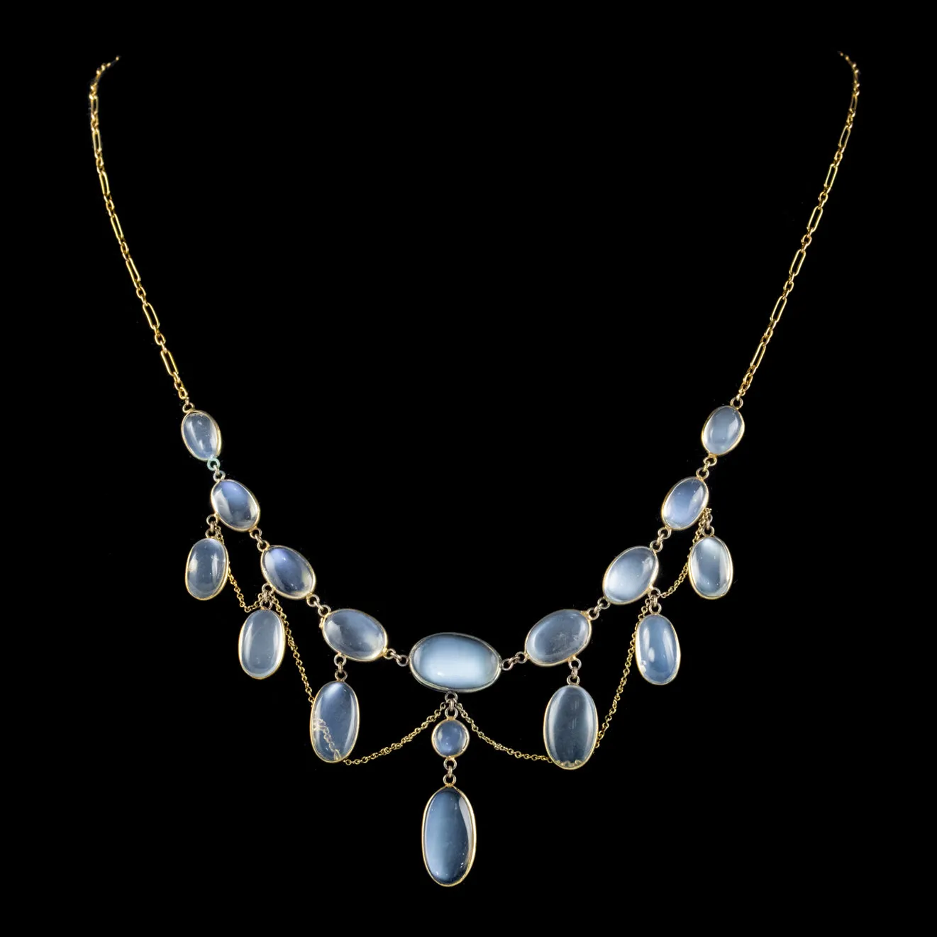 Antique Victorian Moonstone Festoon Necklace 15Ct Gold Circa 1900