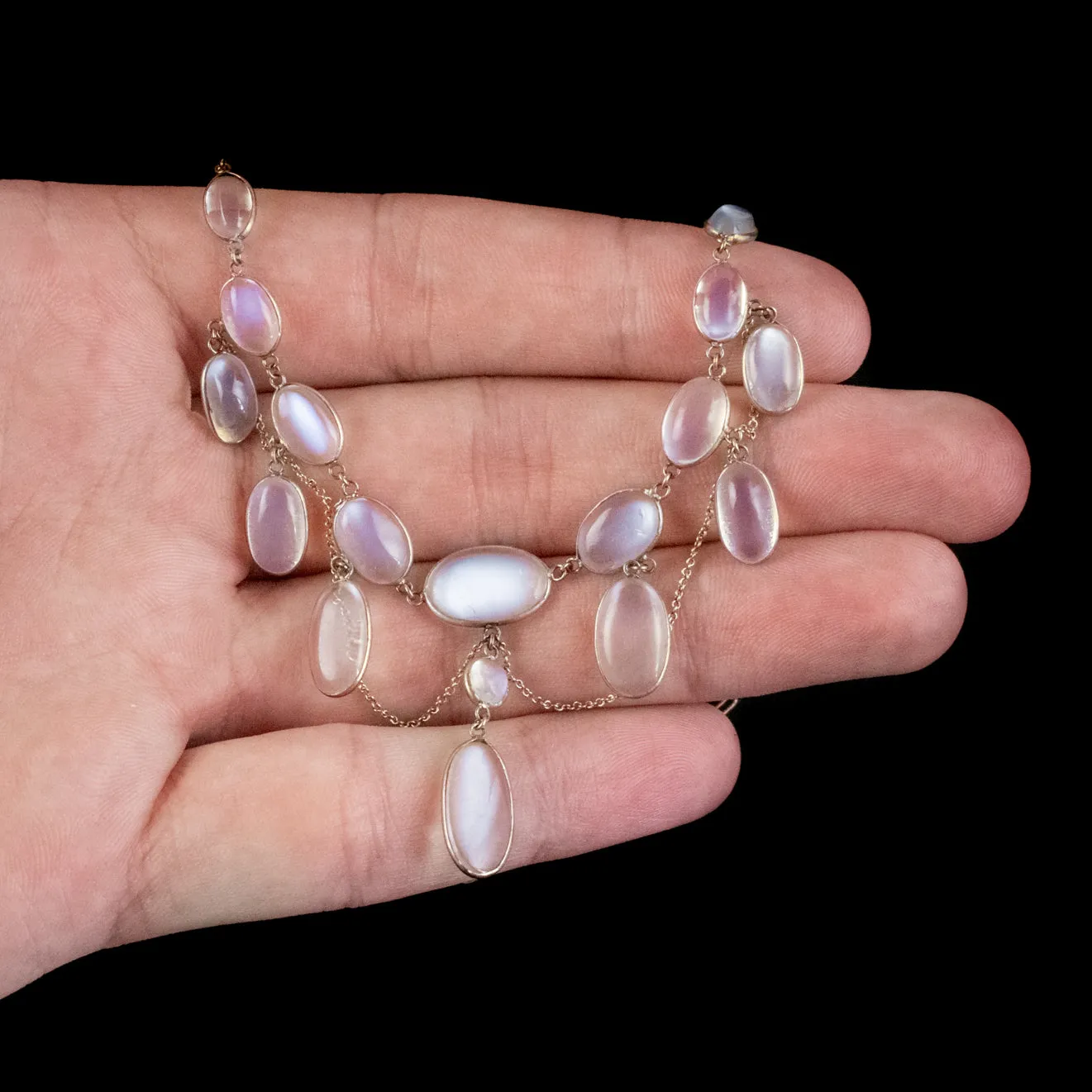 Antique Victorian Moonstone Festoon Necklace 15Ct Gold Circa 1900