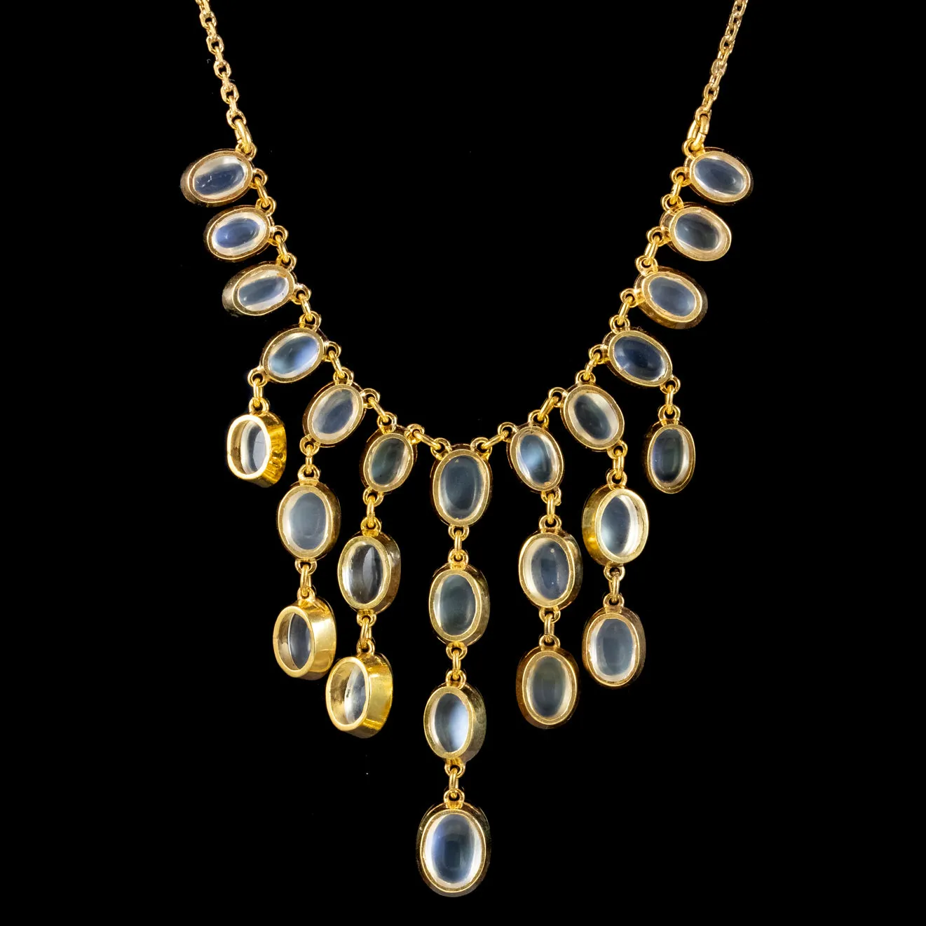 Antique Victorian Moonstone Garland Necklace Silver Gold Gilt Circa 1900