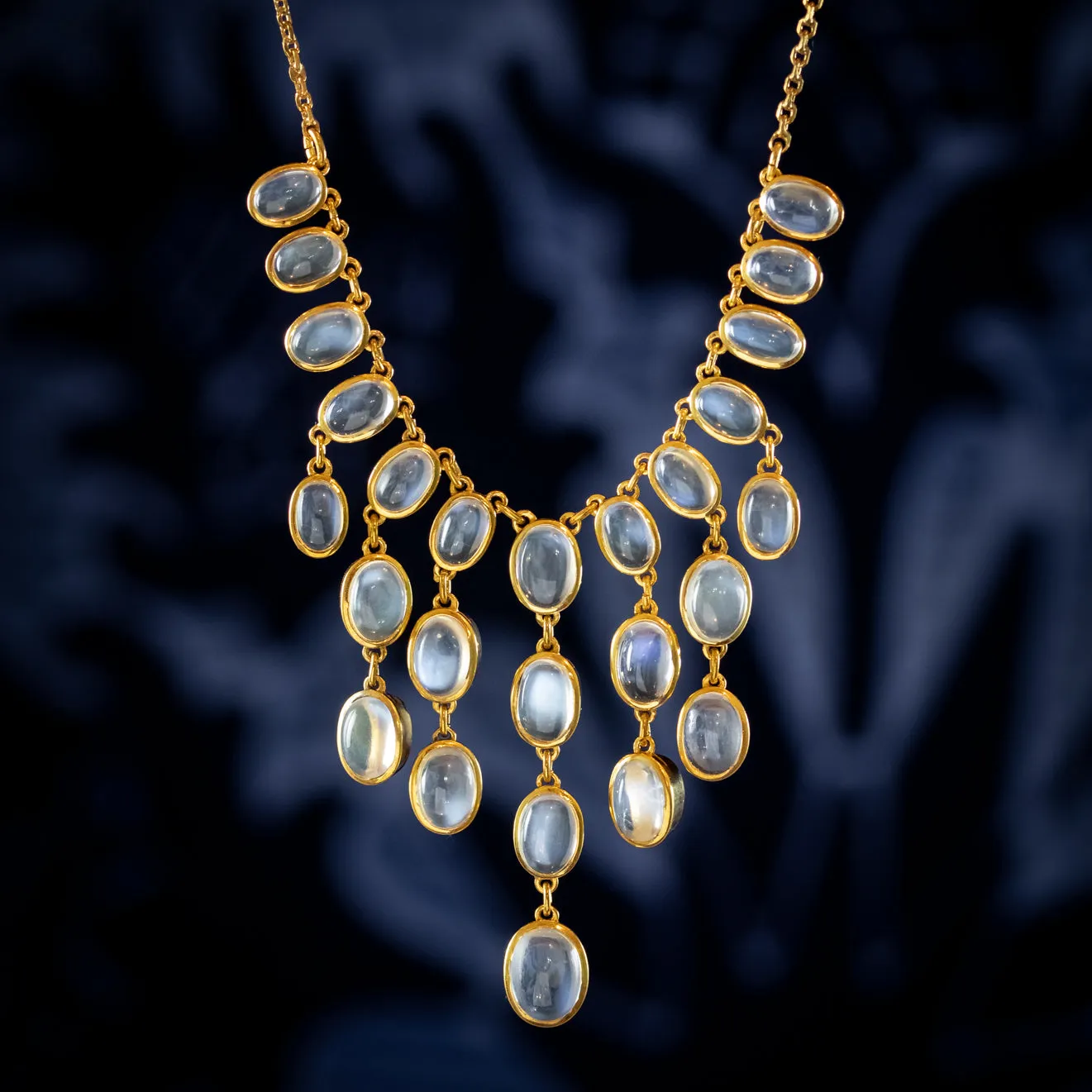 Antique Victorian Moonstone Garland Necklace Silver Gold Gilt Circa 1900