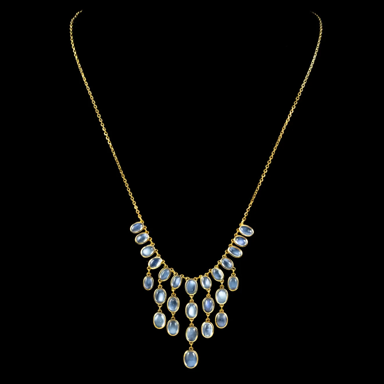 Antique Victorian Moonstone Garland Necklace Silver Gold Gilt Circa 1900