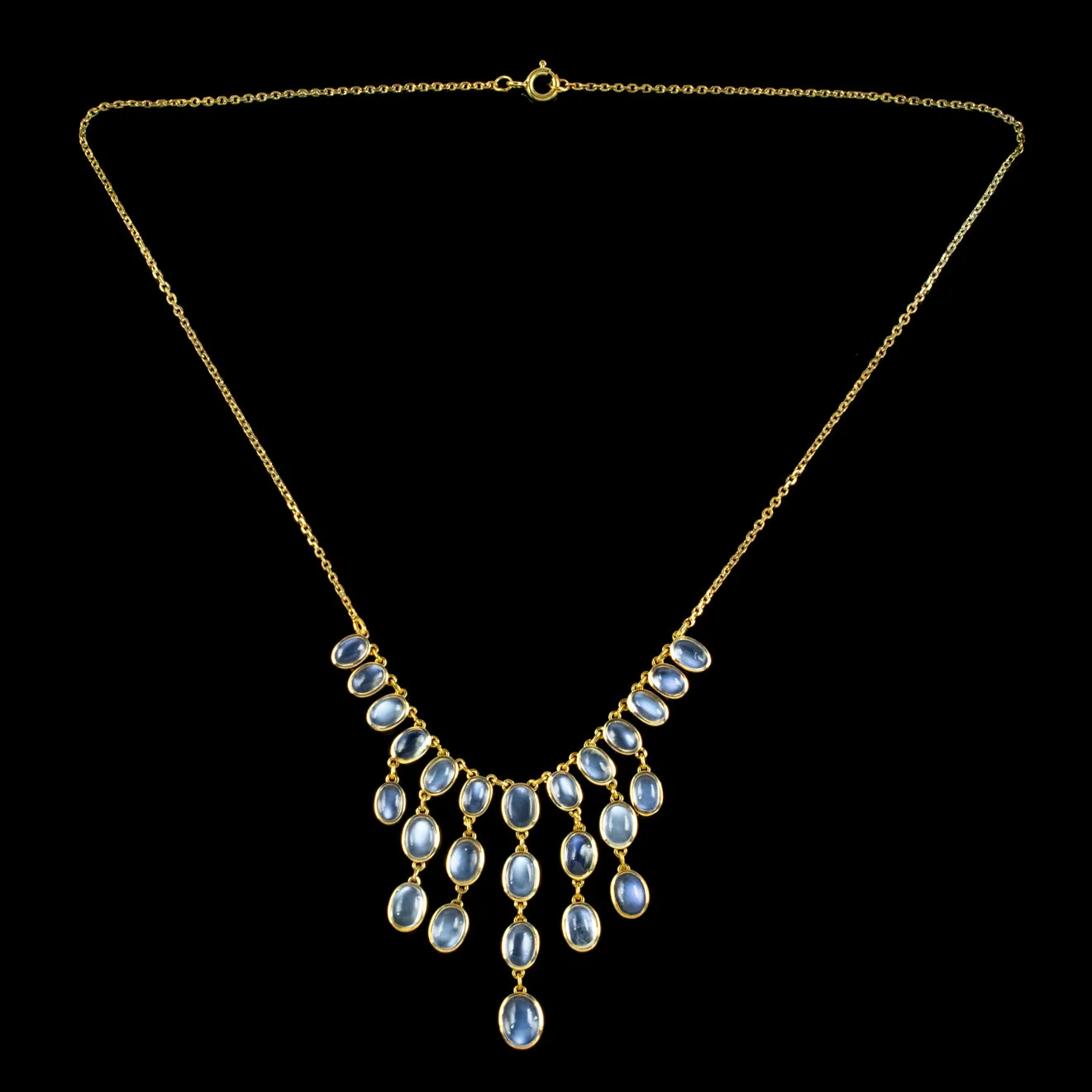 Antique Victorian Moonstone Garland Necklace Silver Gold Gilt Circa 1900