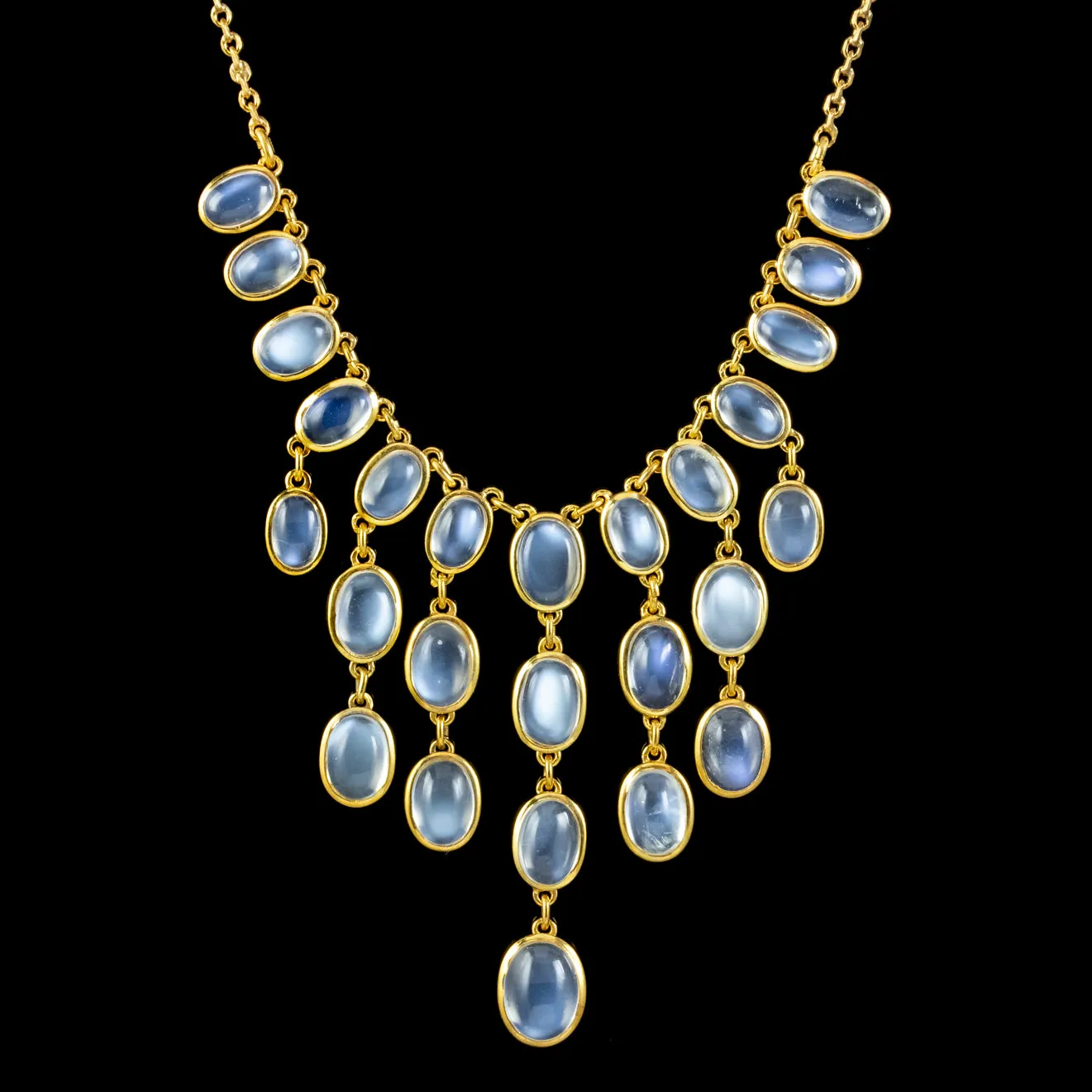 Antique Victorian Moonstone Garland Necklace Silver Gold Gilt Circa 1900