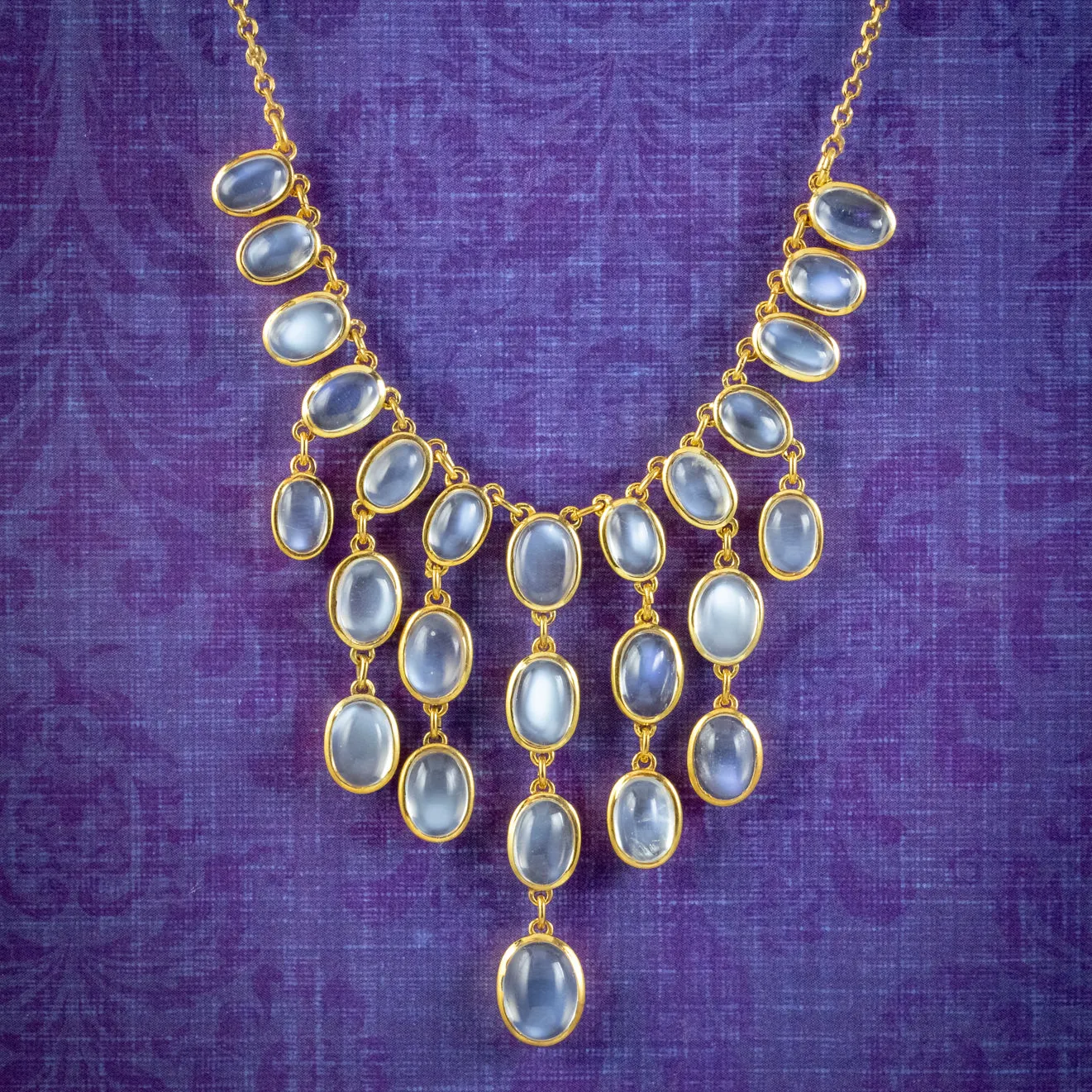 Antique Victorian Moonstone Garland Necklace Silver Gold Gilt Circa 1900