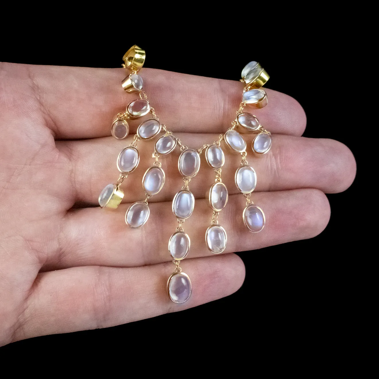 Antique Victorian Moonstone Garland Necklace Silver Gold Gilt Circa 1900
