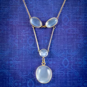 Antique Victorian Moonstone Lavaliere Necklace 18ct Gold Circa 1900