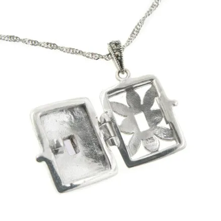 Antiqued Marcasite and Peridot Photo Locket Pendant Sterling Silver with 18" Chain Necklace