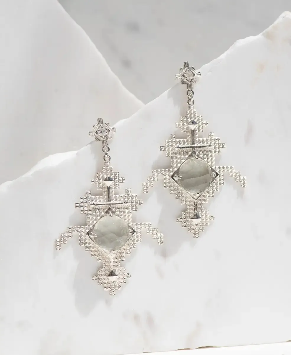 Apu Earrings | Sterling Silver | Green Amethyst & White Zircon