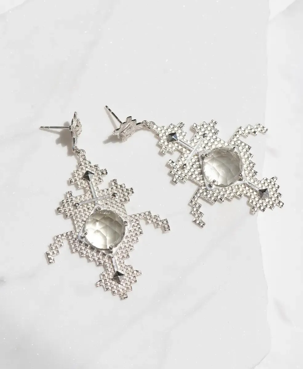 Apu Earrings | Sterling Silver | Green Amethyst & White Zircon