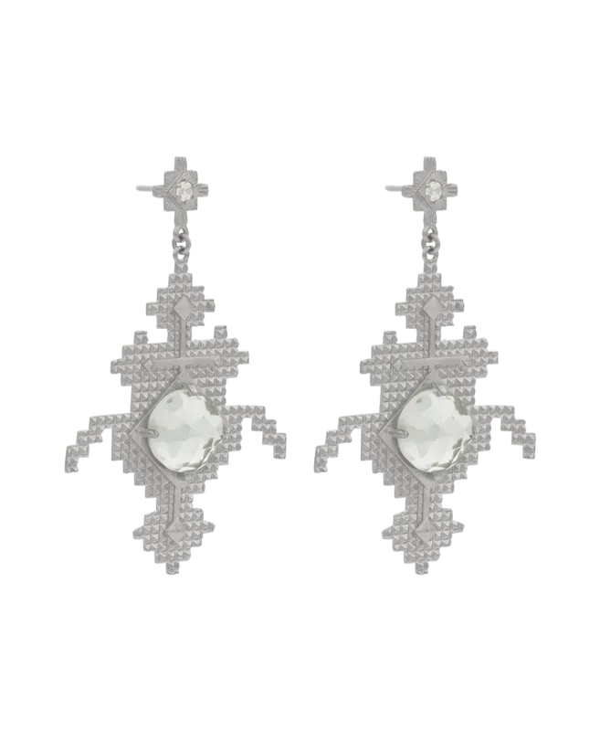 Apu Earrings | Sterling Silver | Green Amethyst & White Zircon