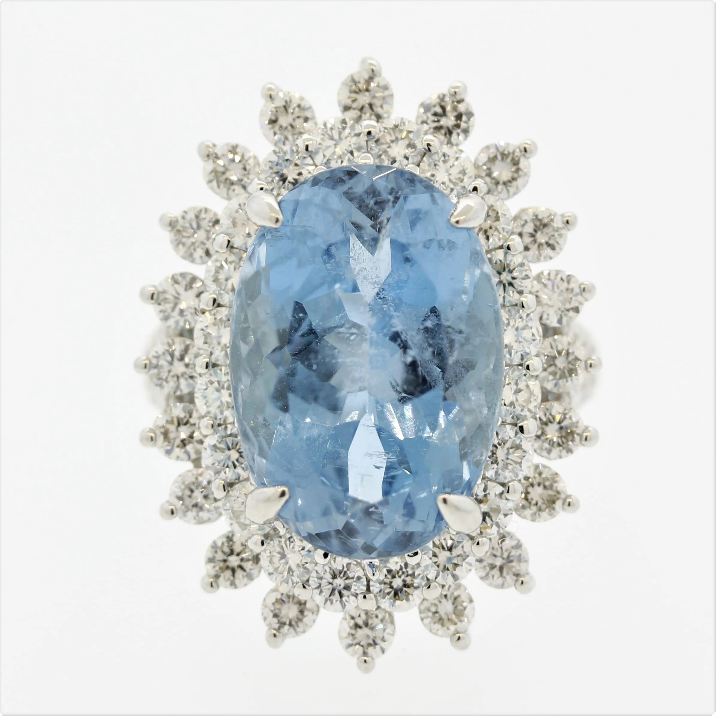 Aquamarine Diamond Sunburst Platinum Cocktail Ring