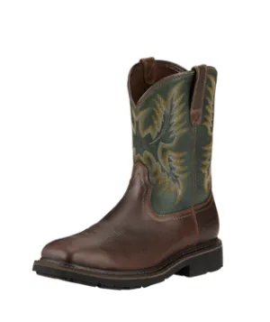 Ariat Boots, 10 inch Sierra Wide Square Toe Steel Toe Work Boot,  10017434 DARK BROWN