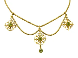 Art Nouveau 8.50 CTW Peridot 14 Karat Gold Swag Necklace
