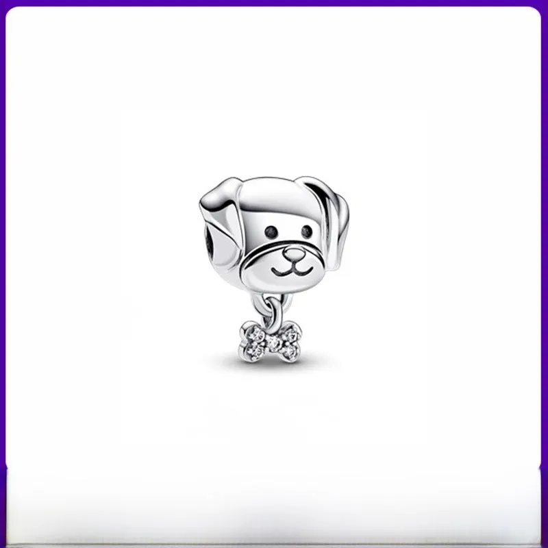 ARWEN&AJH GROUP مجموعة أروين التجارية 2024White Copper Silver Plated Pet Dog Bone String Pet Cat And Bow Charm Bracelet DIY Original Beaded