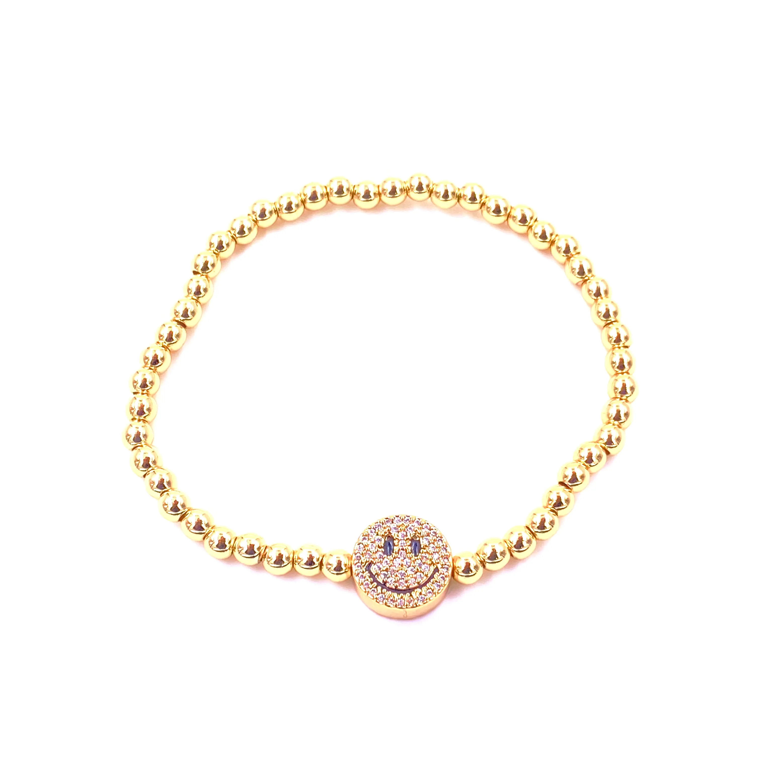 Ashley Gold Stainless Steel Gold Plated Beaded Stretch Ball Smile Bracelet