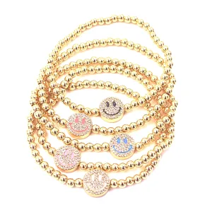 Ashley Gold Stainless Steel Gold Plated Beaded Stretch Ball Smile Bracelet