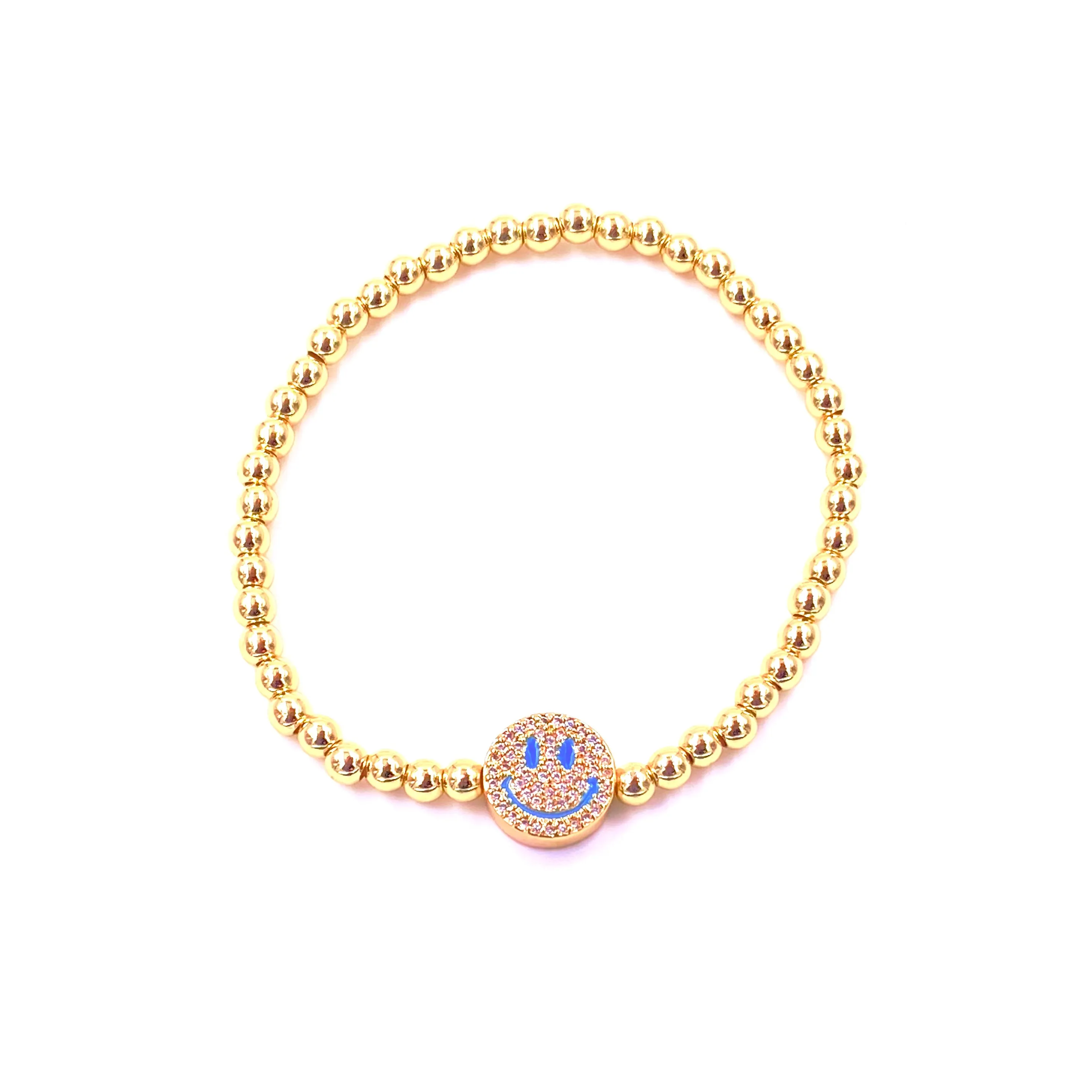Ashley Gold Stainless Steel Gold Plated Beaded Stretch Ball Smile Bracelet