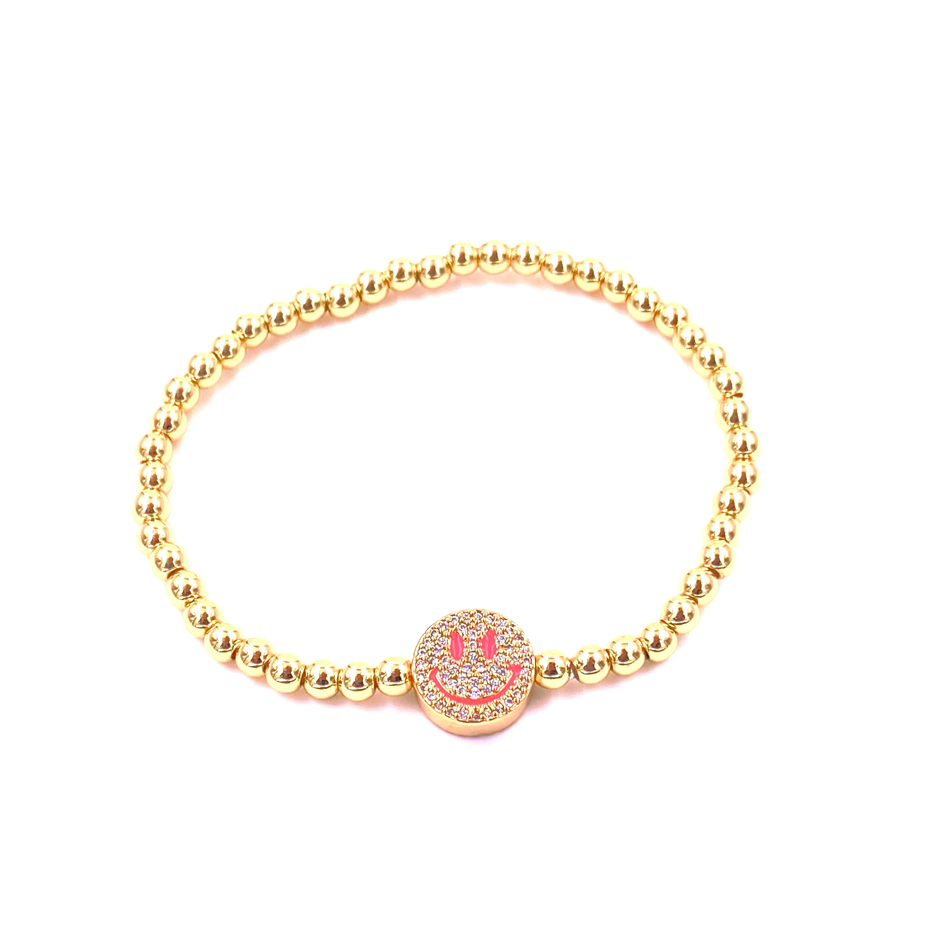 Ashley Gold Stainless Steel Gold Plated Beaded Stretch Ball Smile Bracelet
